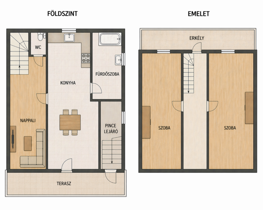 Eladó házrész Pesterzsébet – 68 m², kertkapcsolat – alaprajz