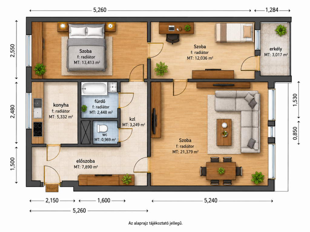 Eladó lakás Újlipótváros – 68 m², erkélyes – alaprajz
