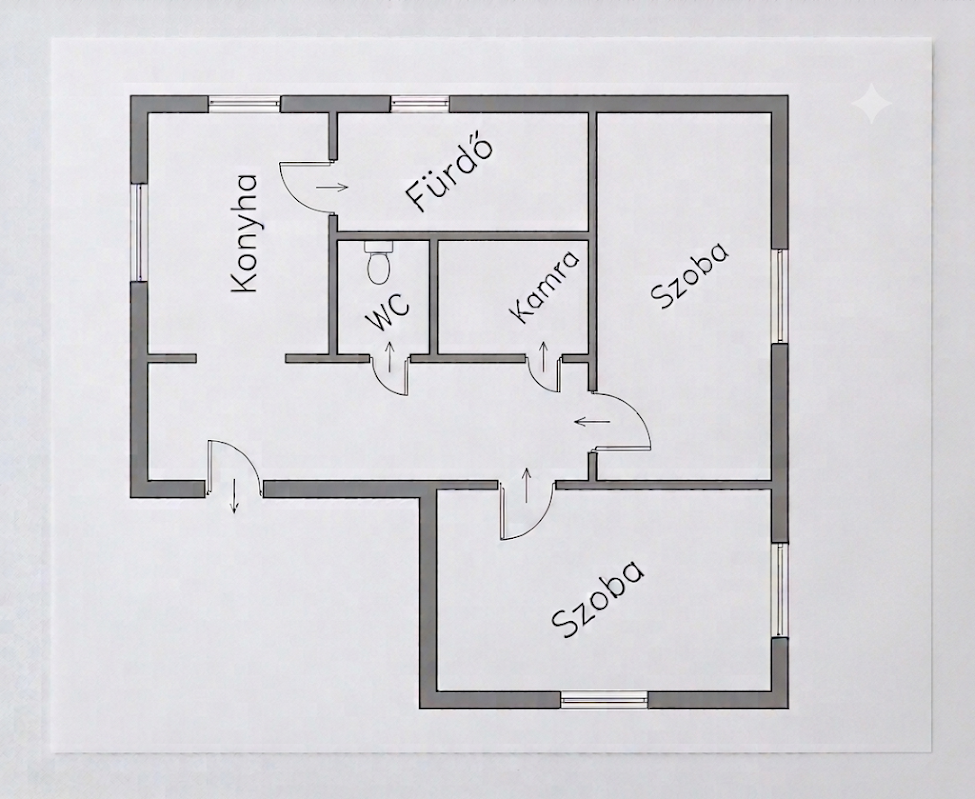 Kiadó lakás – XX.kerület – 52m2, különnyíló szoba – REAF – alaprajz