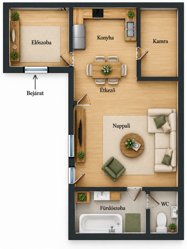 Eladó téglalakás Szeged, Gutenberg utca 34 nm – alaprajz